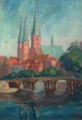 Plog, Olga (1894-1967) "Lübecker Altstadt", Öl/ Lw., sign. u.r., 47x33 cm, Rahmen