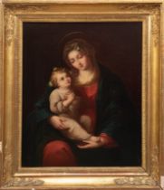 Maler um 1800 "Madonna mit Kind", Öl/ Lw., doubliert, unsign., 45x38,5 cm, Rahmen