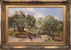 Rafter, John (1824-1907) "Frau mit Ziegen in ländlicher Landschaft", Öl/ Lw., 61x97 cm, Rahmen