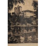 "Schloss Ballenstedt", Radierung, unleserlich signiert, 14,5x10 cm, hinter Glas und Rahmen