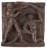Rössler, Walter (1904 Kiel-1996 Preetz), Bronzerelief "Zwei männliche Akte", unter dem Sockel signi