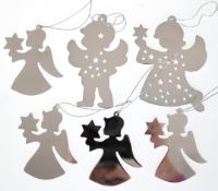 6 Weihnachtsanhänger, versilbert, Engel mit Stern, L. 7,5 cm - 10 cm