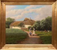 Larsen, Alfred (1860-1956, Dänischer Landschaftsmaler) "Sommerlandschaft mit Bauerngehöft und Kinde