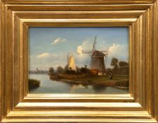 Spohler, Jacob Jan Coenraad (1837 Amsterdam-1894 ebenda) "Sommerliche Kanallandschaft mit Windmühle