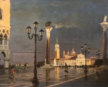 "Venedig-Piazza San Marco am Abend", Öl/ Karton, unsign., 41x50,5 cm, Rahmen