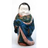 Chinesischer Keramik-Buddha, bemalt, unter dem Boden beschriften, Stand mit Abplatzungen, H. 36 cm 