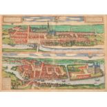 Karte "Husum und Hadersleben", altkolorierter Kupferstich, 1585, min. Farbverluste, 37,5x47,5 cm, i