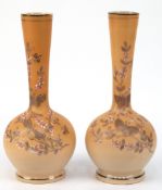 Paar Jugendstil-Vasen, um 1900, Glas mit Emailmalerei und Goldrändern, Blumendekor mit Schmetterlin