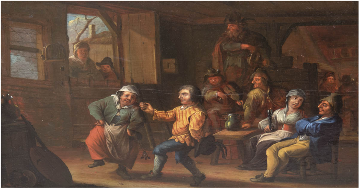 Genremaler des 19. Jh. "Wirtshausszene", Öl/Holz, unsign., 27x40 cm, Rahmen