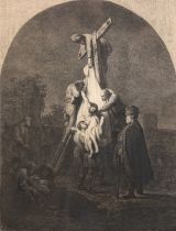 "Kreuzabnahme Christi", Orig.- Radierung auf Büttenpapier, 30,5x22 cm, hinter Glas und Rahmen
