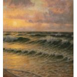 Schreiber, H. "Sonnenuntergang am Meer", Öl/ Lw./ Platte, sign. u.r., 79x70 cm, ungerahmt