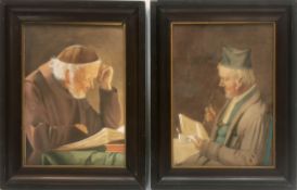 2 Gemälde "Mönch" und "Gelehrter", Gouache, undeutl. sign. u.l. und dat. ´05, je 27x20 cm, hinter G