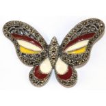 Anhänger "Schmetterling“, 925er Silber, 10,3 g, farbig emailliert, Markasiten, Öse am rechten Flüge