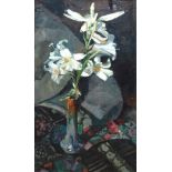 Dummer, Erich (1889-1929 Lübeck) "Lilienzweig in Vase", Öl/ Karton, sign. o.l., 75,5x43,5 cm, Rahme