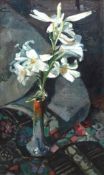 Dummer, Erich (1889-1929 Lübeck) "Lilienzweig in Vase", Öl/ Karton, sign. o.l., 75,5x43,5 cm, Rahme