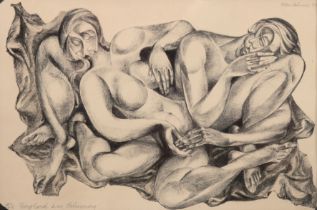 Lokvenc , Vaclav (1930-2020, tschechischer Bildhauer und Grafiker) "Umschlungene Körper", Litho., 5