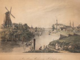 Kohl, Friedrich Wilhelm (1811 Bremen-1864 Norderney) "Die kleine Weser vom Holzhafen aus", kolorier