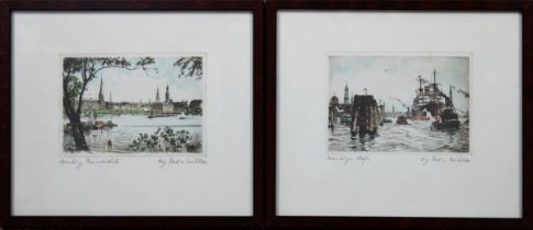 Mühlhan, Adolf (1886 Hannover-1956 Hamburg) "Hamburg Binnenalster" und "Hamburger Hafen", Radierung