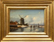 Spohler, Jacob Jan Coenraad (1837 Amsterdam-1894 ebenda) "Winterliche Kanallandschaft mit Windmühle