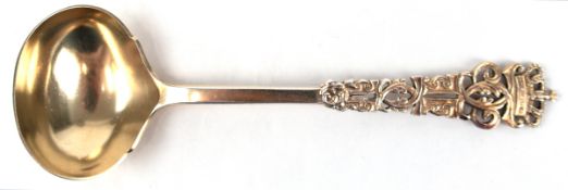 Soßenkelle, Dänemark 1902, 830er Silber, Hoflieferant Michelsen, vergoldete Laffe, durchbrochenes G