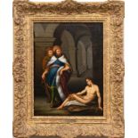 Badin, Jean Jules (1843-1880) "Lazarus in der Kirche", Öl/ Lw., sign. u.l., 40x31 cm, Rahmen