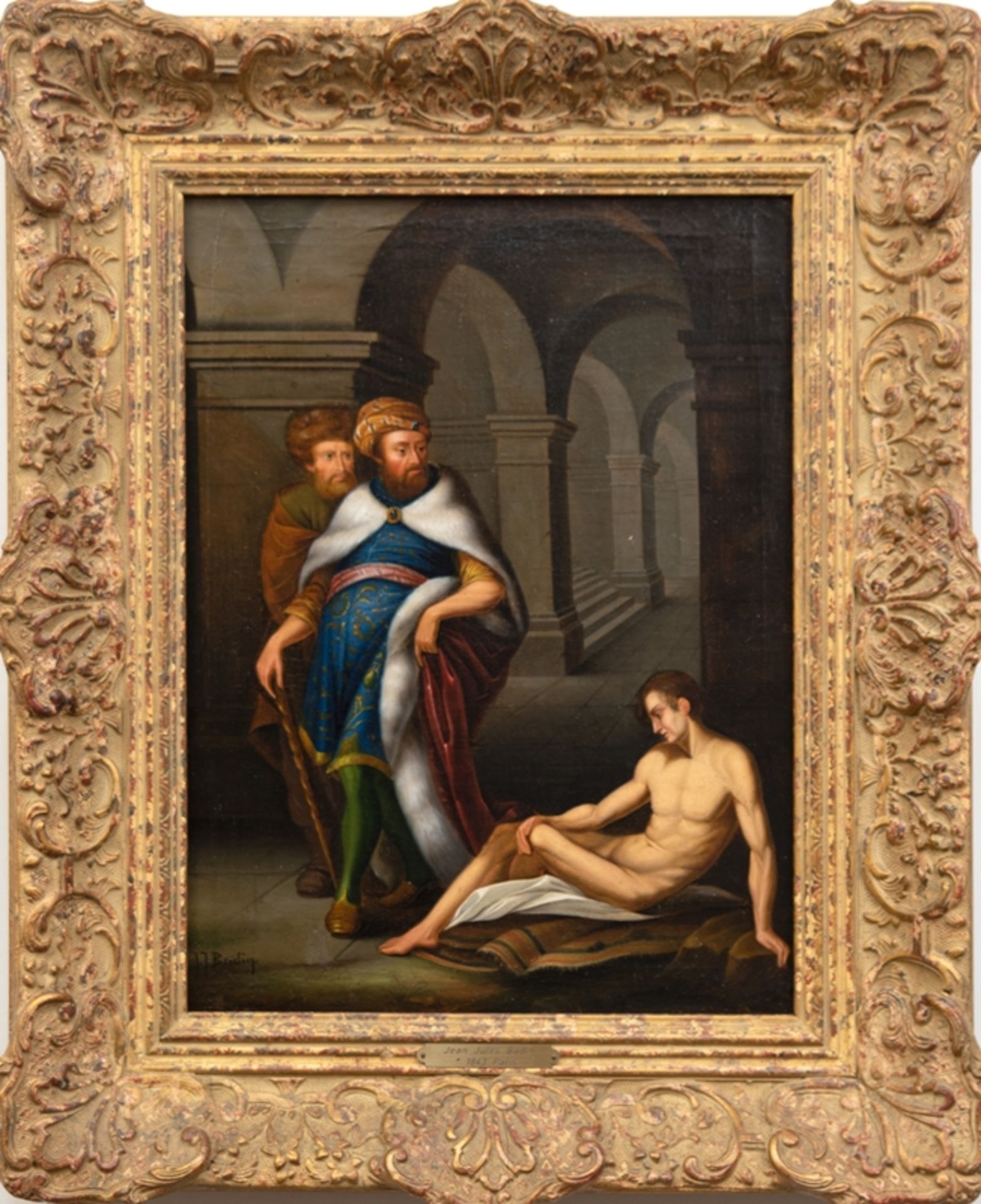 Badin, Jean Jules (1843-1880) "Lazarus in der Kirche", Öl/ Lw., sign. u.l., 40x31 cm, Rahmen