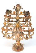 Mexikanischer Lebensbaum, Anfang 20. Jh., Aurelio Flores Keramik, handbemalt, 3-flammig, plastische