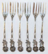 6 Kuchengabeln, Hildesheimer Rose, 800er Silber, ges. 95 g, L. 13,8 cm