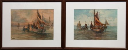 2 Gemälde Kühl, Richard (1892 - 1976 Stettin) "Fischerboote", Aquarell, sign. u.l., je 19,5x28 cm, 