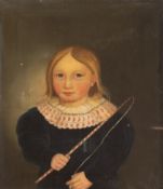Maler um 1900 "Kind mit Brummkreiselpeitsche" Öl/Lw., unsign., min. Farbverluste, 47x40 cm, ungerah