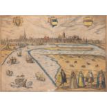 "Wismar-Stadtbild mit Wappen", altkolorierter Kupferstich, 17. Jh., min. Farbverluste, 39x50,5 cm, 