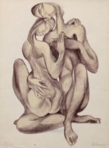 Lokvenc , Vaclav (1930-2020, tschechischer Bildhauer und Grafiker) "Liebespaar", Litho., 54/100, si