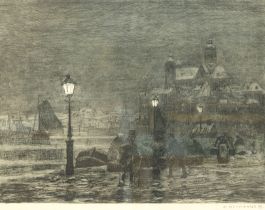 Hermanns, Heinrich (1862-1942 Düsseldorf) "Winterabend in Amsterdam", Radierung, in der Platte sign