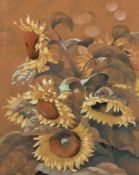 "Sonnenblumen", Aquarell, undeutl. sign. u.r., 47,5x33,5 cm, im Passepartout hinter Glas und Rahmen