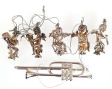 6 Weihnachtsanhänger,  versilbert, 5x musizierende Engel, L. 4 cm - 4,5 cm und Posaune, L. 9,8 cm
