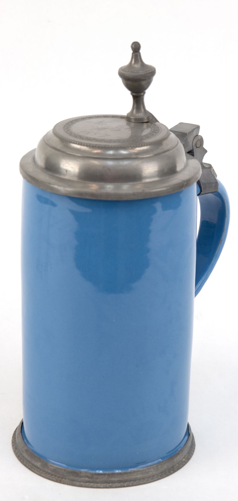 Biedermeier-Bierkrug, mit Zinnmontur, Keramik blau glasiert, H. 24,5 cm