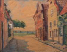 Wagner, Louise M. (1875 Neuendorf b. Elmshorn-1950 Schleswig) "Häuser am Eutiner See", Aquarell, si