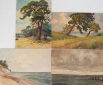 Kühl, Richard (1892 - 1976 Stettin) Konv. 4 Aquarelle, dabei "Steilküste", "Wolkenstimmung in Graal
