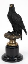 Bronze-Figur "Adler", Nachguß, z.T. schwarz patiniert, bez. "A. Thorburn", auf rundem, schwarzem M