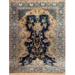 Ghom, Persien, blau/beige, florales Muster, Kanten belaufen, Fransen unterschiedlich lang, 133x215 