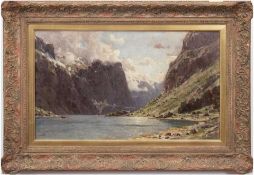 Enfield, Henry (1849 London-1908 Nowe Warpnow Polen ) "Harköfjord Norwegen", Öl/Lw., sign. u.l., 2x