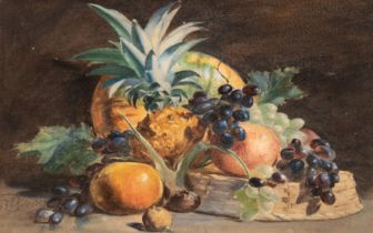 "Obststilleben", Aquarell, undeutl. sign. u.l., dat. ´36, 31,5x43 cm, im Passepartout