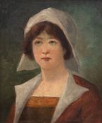 "Porträt einer Frau mit Haube", Öl/ Lw., undeutl. sign. u.r. und dat. 1915, 34x28 cm, Rahmen