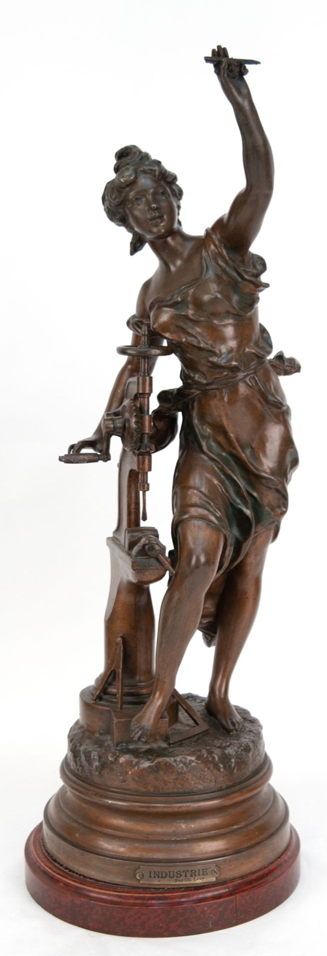 Frauen-Skulptur nach Charles Levy "Industrie", 1. Hälfte 20. Jh., Metallguss  bronziert, bez. "Ch. 