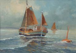 Kühl, Richard (1892 - 1976 Stettin) "Fischerboote im offenen Meer", Aquarell, sign. u.l., 16,5x21,5