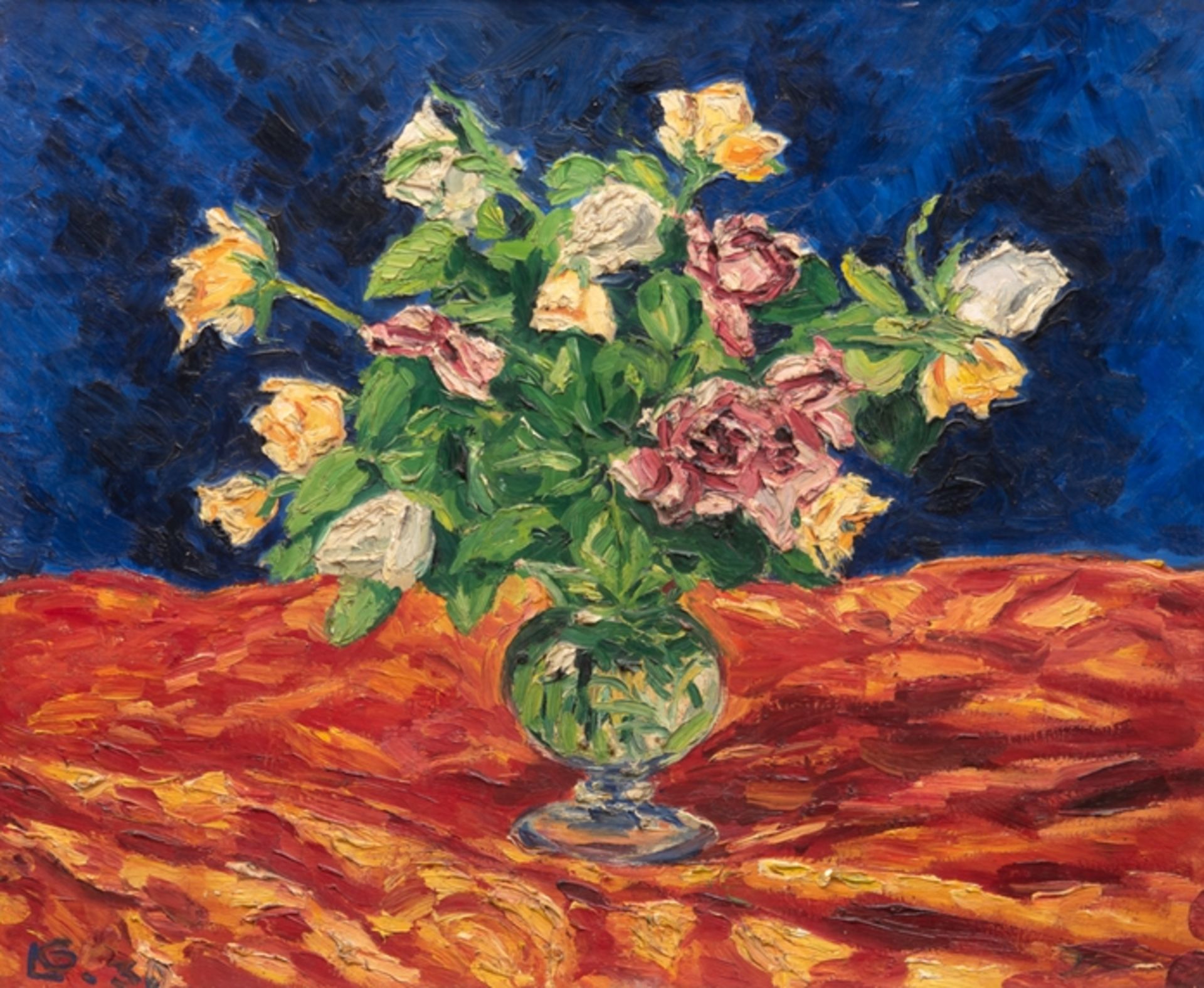 Gerber, Louis (1873-1958, Schweizer Maler) "Blumenstilleben mit Rosen in der Vase", Öl/Lw., monogr.