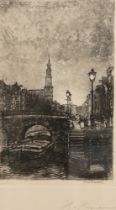 Hermanns, Heinrich (1862-1942 Düsseldorf) "Abendliche Prinzengracht in Amsterdam", Radierung, in de