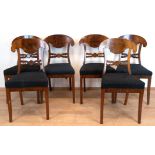 6 Biedermeier-Stühle, Mahagoni, Schaufellehne mit beschnitzter Strebe, Gebrauchspuren, 88x46x42 cm