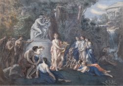 Künstler 19. Jh. "Apollo umgeben von Nymphen musiziert auf der Harfe", in der Art Filippo Lauri, Aq