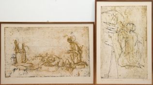 2 Grafiken "Vision des Pilgers", 7/30, 32x55 cm und "Laminate und Grado", 13/30, 46x30 cm, jeweils 
